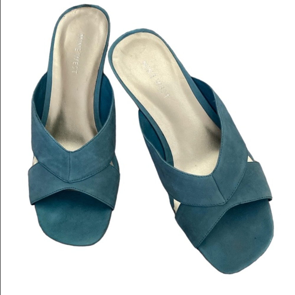 Nine West Zhivago Platform Wedge Mules Sandals Sz 6.5M